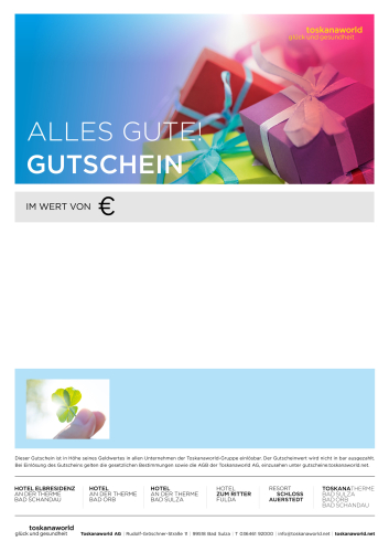 Gutscheinmotiv Alles Gute: bunt verpackte Geschenke
