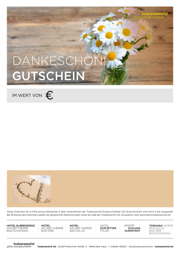 Gutscheinmotiv Dankeschön: Strauß Gänseblümchen vor Holzhintergrund