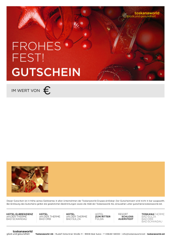 Gutscheinmotiv Weihnachten: Rote Weihnachtsdekoration
